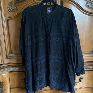 Johnny Was black tunic top button front beautiful embroidered small